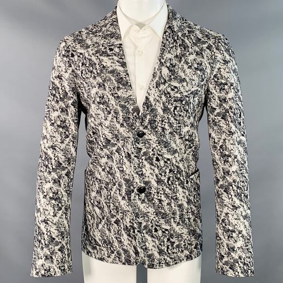 CORRIDOR Size 40 Black White Marbled Cotton Notch Lapel Sport Coat